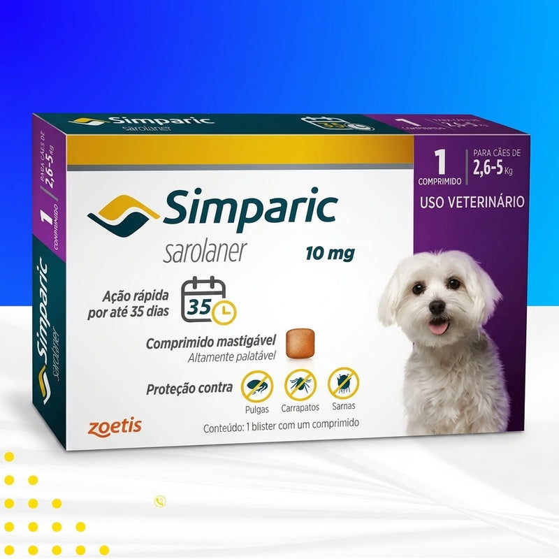 Antipulgas e Carrapatos Simparic 10 mg (2,6 a 5 kg) – 1 Comprimido Zoetis