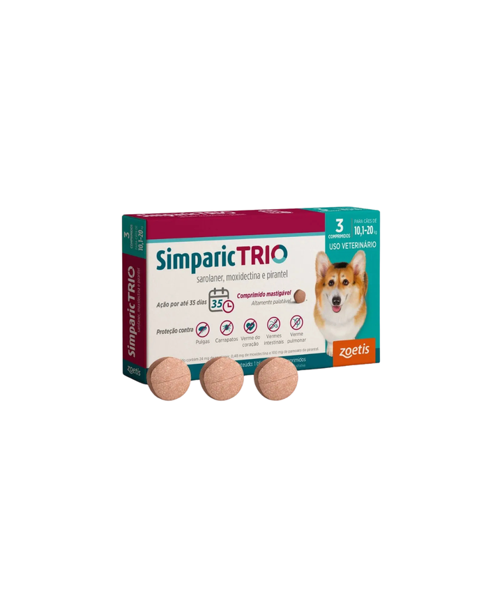 Antipulgas Simparic Trio 24mg para Cães 10,1 a 20kg Zoetis