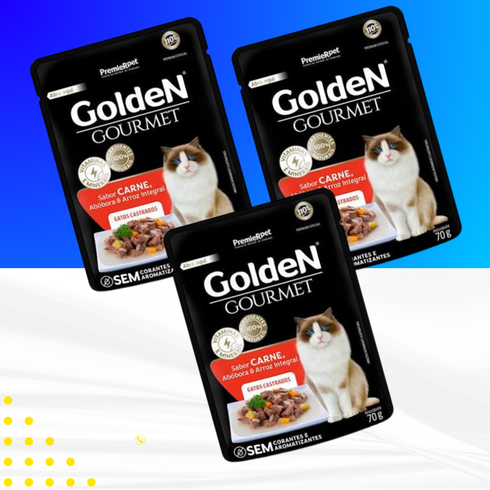 3 Sachês Golden Gourmet Para Gatos 70g — Escolha o Sabor Premier Pet