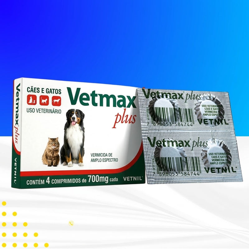 Vermífugo Vetnil Vetmax Plus 700 mg - 4 Comprimidos Blister Vetnil
