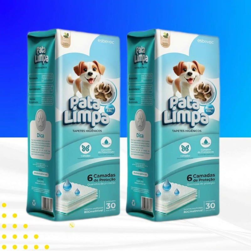 2 Tapete Higiênico Super Absorvente Pata Limpa Pet Antiodor - 30 unidades 80x60cm biosec