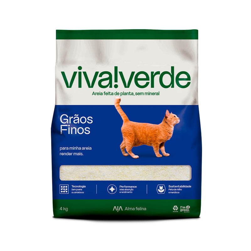 Areia Higiênica para Gatos Viva Verde Limpeza Plena grãos finos Petfive