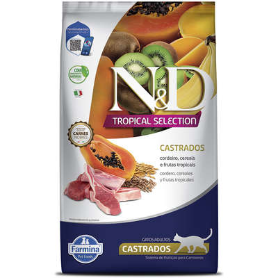 Ração Seca N&D Tropical Selection Cordeiro, Cereais e Frutas Tropicais para Gatos Adultos Castrados - Shop Cão