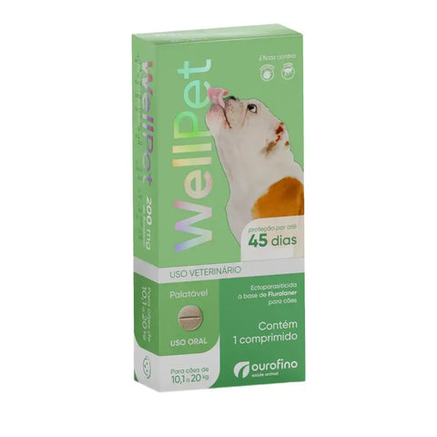 Antipulgas e Carrapatos Wellpet 200 mg para Cães 10,1 a 20 kg - 1 comprimido