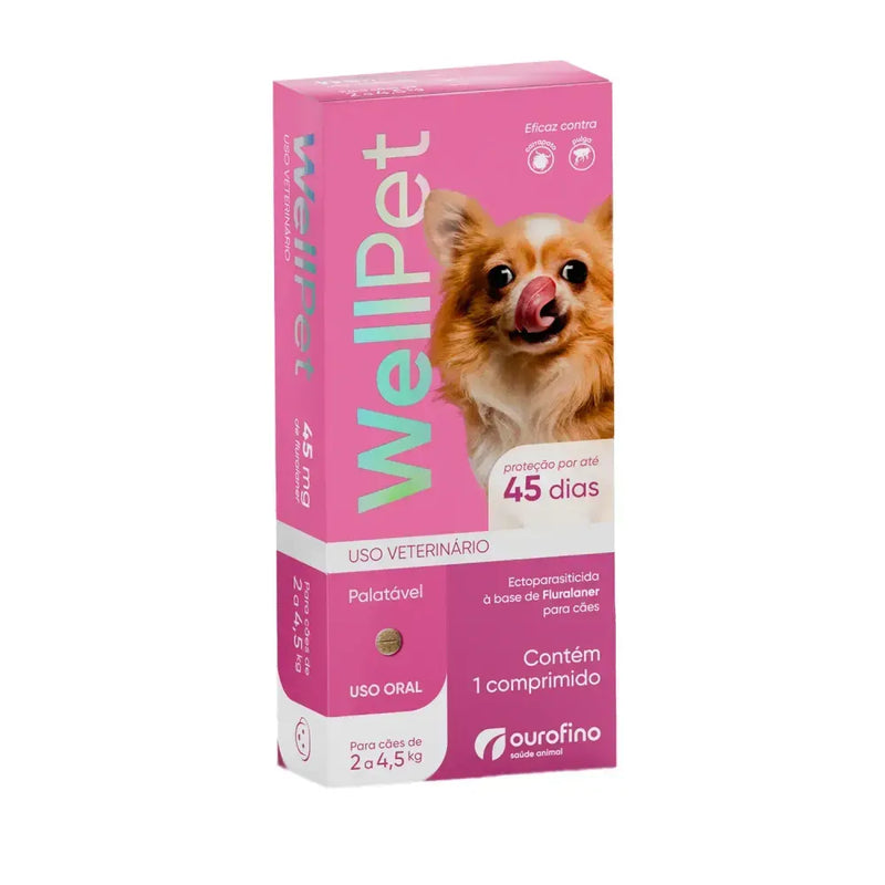 Antipulgas e Carrapatos Wellpet 45 mg para Cães 2 a 4,5kg - 1 comprimido Ourofino