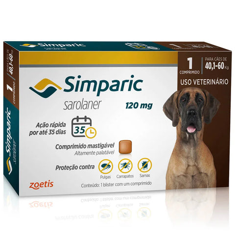 Antipulgas e Carrapatos Simparic 120 mg (40,1 a 60 kg) – 1 ou 3 Comprimidos