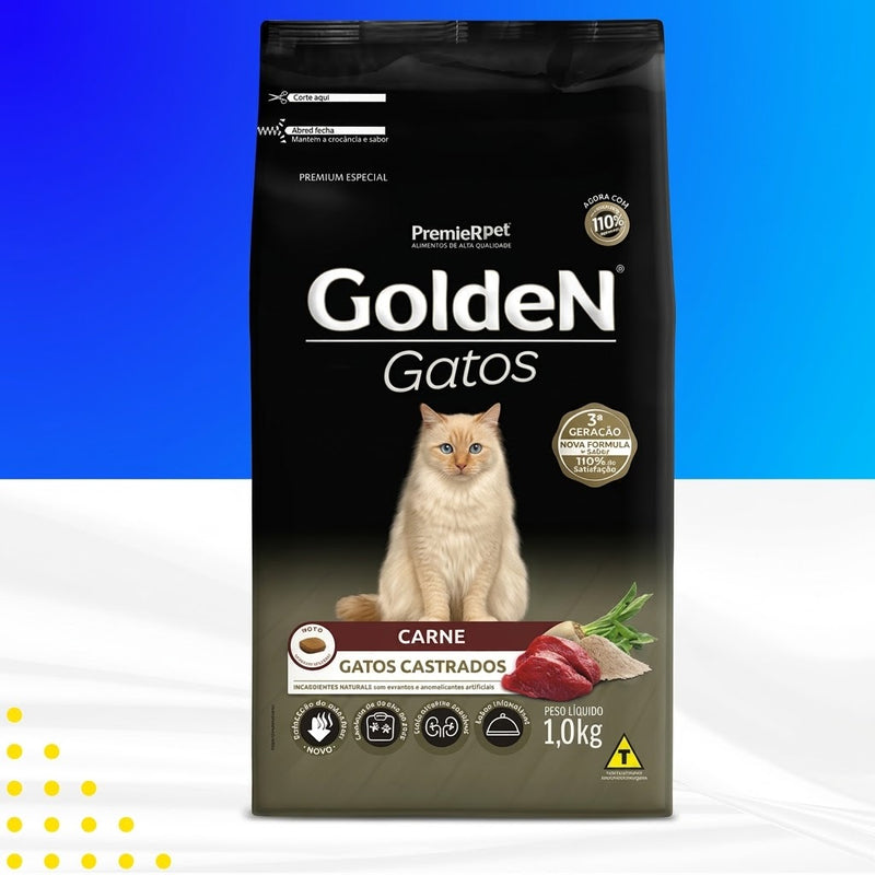 Ração Golden Para Gatos Adultos Castrados Sabor Carne 1kg Premier Pet