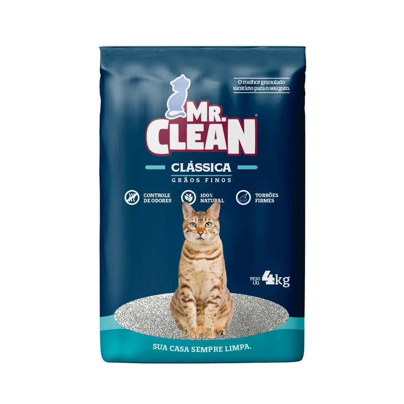 Granulado Sanitário Mr Clean Clássica Grãos Finos para Gatos 4kg Shop Cão