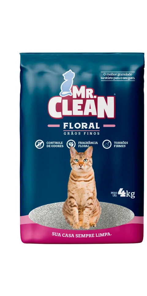 Granulado Sanitário Mr Clean Floral Grãos Finos para Gatos 4kg