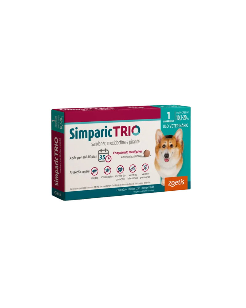 Antipulgas Simparic Trio 24mg para Cães 10,1 a 20kg Zoetis