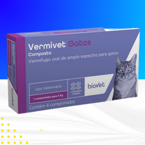 Vermífugo Vermivet Biovet 300 mg para Gatos - 4 Comprimidos