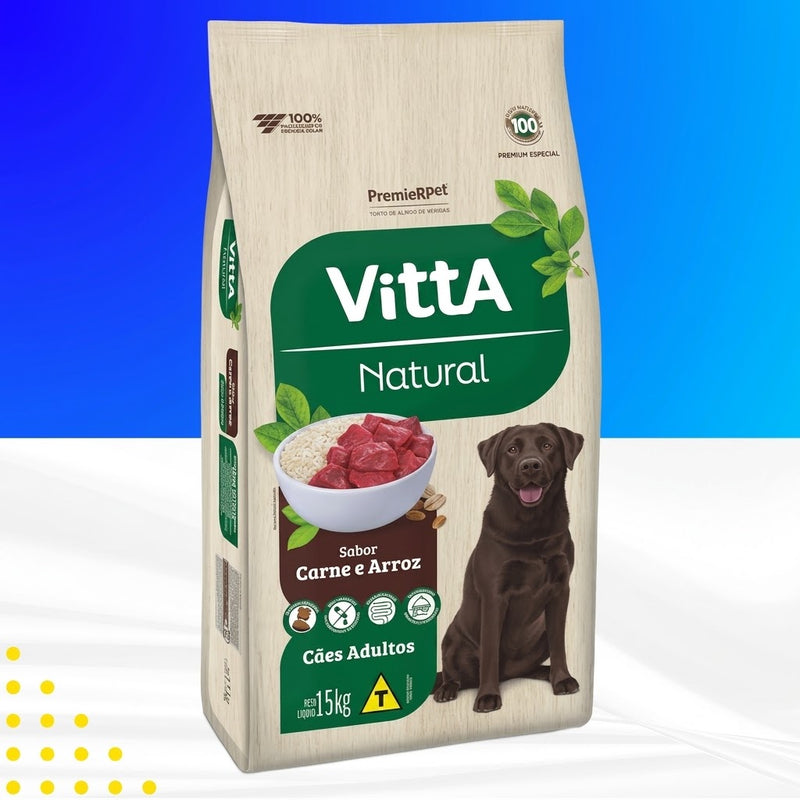 Ração Vitta Natural Cães Adultos Carne & Arroz 15kg Premier Pet