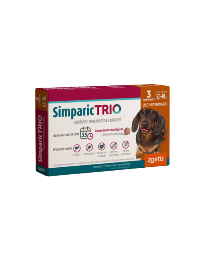 Antipulgas Simparic Trio 12mg para Cães 5,1 a 10kg Zoetis