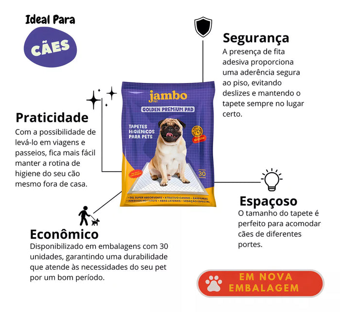 Tapete Higiênico Jambo Golden Premium - 30un Jambo