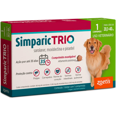 [NOVO] Antipulgas e Vermífugo Simparic Trio 48 mg (20,1 a 40 kg) – 1 Comprimido