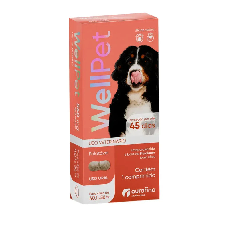 Antipulgas e Carrapatos Wellpet 560 mg para Cães de 40.1 a 56kg - 1 comprimido Ourofino