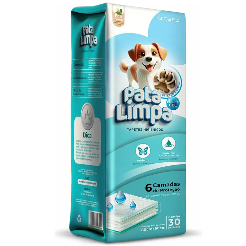 Tapete Higiênico Super Absorvente Pata Limpa Pet Antiodor - 30 unidades 80x60cm biosec