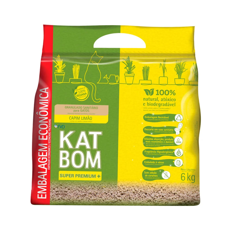 Granulado Higiênico Kat Bom Capim Limão para Gatos - 6Kg - Shop Cão